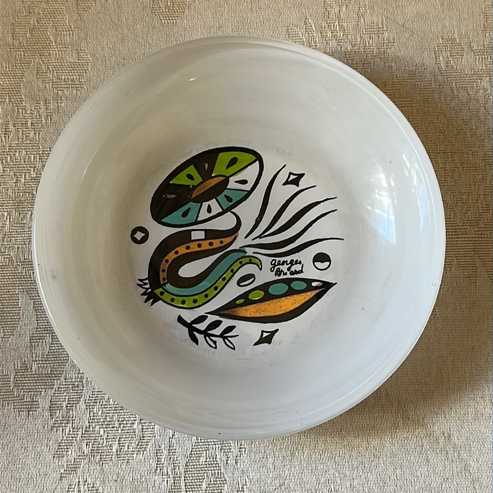 MCM Georges Briard retro trinket dish, bowl, with gold accents, modern design